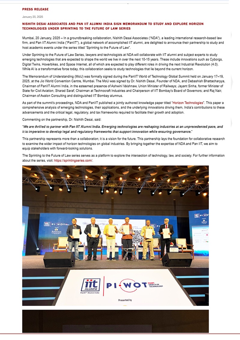 Press release on NDA PanIIT MoU